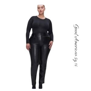 NWOT Good American Black Faux Leather Straight Leg Pants sz 16